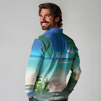 Mayotte Christmas Long Sleeve Polo Shirt Santa Chill on Tropical Beach - Wonder Print Shop