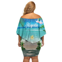 Mayotte Christmas Off Shoulder Short Dress Santa Chill on Tropical Beach - Wonder Print Shop
