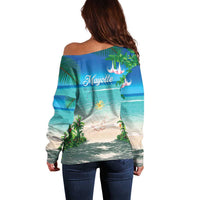Mayotte Christmas Off Shoulder Sweater Santa Chill on Tropical Beach - Wonder Print Shop