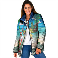 Mayotte Christmas Padded Jacket Santa Chill on Tropical Beach - Wonder Print Shop
