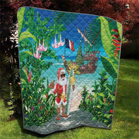 Mayotte Christmas Quilt Santa Chill on Tropical Beach - Wonder Print Shop