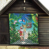 Mayotte Christmas Quilt Santa Chill on Tropical Beach - Wonder Print Shop
