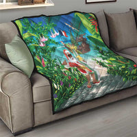 Mayotte Christmas Quilt Santa Chill on Tropical Beach - Wonder Print Shop