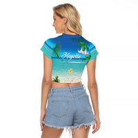 Mayotte Christmas Raglan Cropped T Shirt Santa Chill on Tropical Beach - Wonder Print Shop