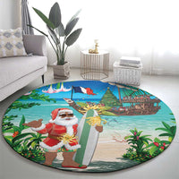 Mayotte Christmas Round Carpet Santa Chill on Tropical Beach - Wonder Print Shop