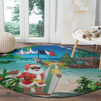 Mayotte Christmas Round Carpet Santa Chill on Tropical Beach - Wonder Print Shop