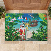 Mayotte Christmas Rubber Doormat Santa Chill on Tropical Beach - Wonder Print Shop