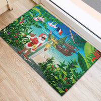 Mayotte Christmas Rubber Doormat Santa Chill on Tropical Beach - Wonder Print Shop
