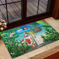Mayotte Christmas Rubber Doormat Santa Chill on Tropical Beach - Wonder Print Shop