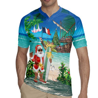 Mayotte Christmas Rugby Jersey Santa Chill on Tropical Beach - Wonder Print Shop