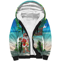 Mayotte Christmas Sherpa Hoodie Santa Chill on Tropical Beach - Wonder Print Shop