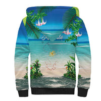 Mayotte Christmas Sherpa Hoodie Santa Chill on Tropical Beach - Wonder Print Shop