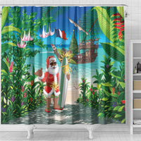 Mayotte Christmas Shower Curtain Santa Chill on Tropical Beach - Wonder Print Shop