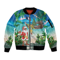 Mayotte Christmas Sleeve Zip Bomber Jacket Santa Chill on Tropical Beach - Wonder Print Shop