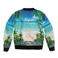 Mayotte Christmas Sleeve Zip Bomber Jacket Santa Chill on Tropical Beach - Wonder Print Shop