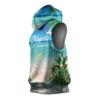 Mayotte Christmas Sleeveless Hoodie Santa Chill on Tropical Beach - Wonder Print Shop