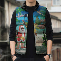 Mayotte Christmas Sleeveless Puffer Jacket Santa Chill on Tropical Beach - Wonder Print Shop