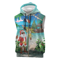 Mayotte Christmas Sleeveless Zip Hoodie Santa Chill on Tropical Beach - Wonder Print Shop