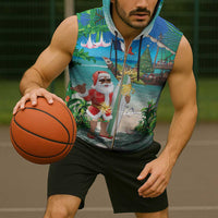 Mayotte Christmas Sleeveless Zip Hoodie Santa Chill on Tropical Beach - Wonder Print Shop