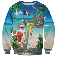 Mayotte Christmas Sweatshirt Santa Chill on Tropical Beach - Wonder Print Shop