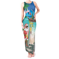 Mayotte Christmas Tank Maxi Dress Santa Chill on Tropical Beach - Wonder Print Shop