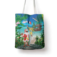 Mayotte Christmas Tote Bag Santa Chill on Tropical Beach - Wonder Print Shop