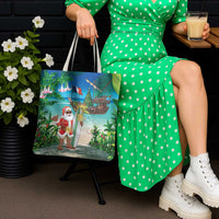 Mayotte Christmas Tote Bag Santa Chill on Tropical Beach - Wonder Print Shop