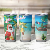 Mayotte Christmas Tumbler Cup Santa Chill on Tropical Beach - Wonder Print Shop