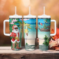 Mayotte Christmas Tumbler With Handle Santa Chill on Tropical Beach - Wonder Print Shop