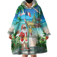 Mayotte Christmas Wearable Blanket Hoodie Santa Chill on Tropical Beach - Wonder Print Shop