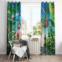 Mayotte Christmas Window Curtain Santa Chill on Tropical Beach - Wonder Print Shop