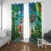 Mayotte Christmas Window Curtain Santa Chill on Tropical Beach - Wonder Print Shop