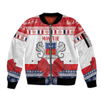 Personalized Mayotte Christmas Sleeve Zip Bomber Jacket Joyeux Noel - Wonder Print Shop