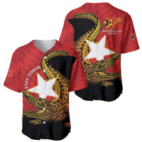East Timor Independence Day Baseball Jersey 49th Anniversary - Crocodile Curve Style - Wonder Print Shop