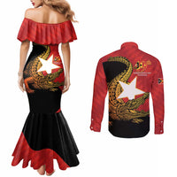 East Timor Independence Day Couples Matching Mermaid Dress and Long Sleeve Button Shirt 49th Anniversary - Crocodile Curve Style