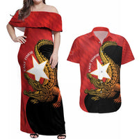 East Timor Independence Day Couples Matching Off Shoulder Maxi Dress and Hawaiian Shirt 49th Anniversary - Crocodile Curve Style - Wonder Print Shop