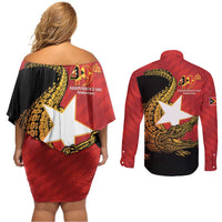 East Timor Independence Day Couples Matching Off Shoulder Short Dress and Long Sleeve Button Shirt 49th Anniversary - Crocodile Curve Style - Wonder Print Shop