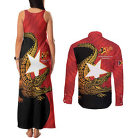 East Timor Independence Day Couples Matching Tank Maxi Dress and Long Sleeve Button Shirt 49th Anniversary - Crocodile Curve Style - Wonder Print Shop