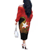 East Timor Independence Day Off The Shoulder Long Sleeve Dress 49th Anniversary - Crocodile Curve Style - Wonder Print Shop