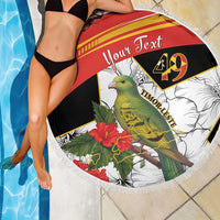 Personalised East Timor Independence Day Beach Blanket Timor Pigeon Mix Hibiscus Pattern - Wonder Print Shop