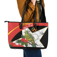 Personalised East Timor Independence Day Leather Tote Bag Timor Pigeon Mix Hibiscus Pattern - Wonder Print Shop