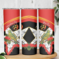 Personalised East Timor Independence Day Skinny Tumbler Timor Pigeon Mix Hibiscus Pattern - Wonder Print Shop