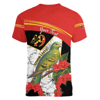 Personalised East Timor Independence Day Women V-Neck T-Shirt Timor Pigeon Mix Hibiscus Pattern - Wonder Print Shop