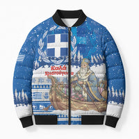 Greece Christmas Bomber Puffer Jacket Saint Basil Kala Cristouyenna - Wonder Print Shop