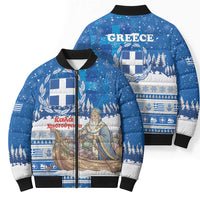 Greece Christmas Bomber Puffer Jacket Saint Basil Kala Cristouyenna - Wonder Print Shop