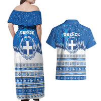 Greece Christmas Couples Matching Off Shoulder Maxi Dress and Hawaiian Shirt Saint Basil Kala Cristouyenna - Wonder Print Shop