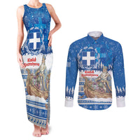 Greece Christmas Couples Matching Tank Maxi Dress and Long Sleeve Button Shirt Saint Basil Kala Cristouyenna - Wonder Print Shop