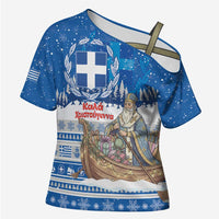 Greece Christmas Cross Shoulder Shirt Saint Basil Kala Cristouyenna - Wonder Print Shop