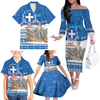 Greece Christmas Family Matching Off The Shoulder Long Sleeve Dress and Hawaiian Shirt Saint Basil Kala Cristouyenna - Wonder Print Shop