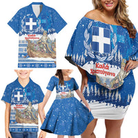 Greece Christmas Family Matching Off Shoulder Short Dress and Hawaiian Shirt Saint Basil Kala Cristouyenna - Wonder Print Shop